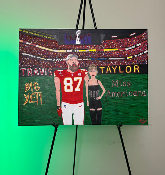 Travis Kelce and Taylor Swift Super Bowl 2024 Painting